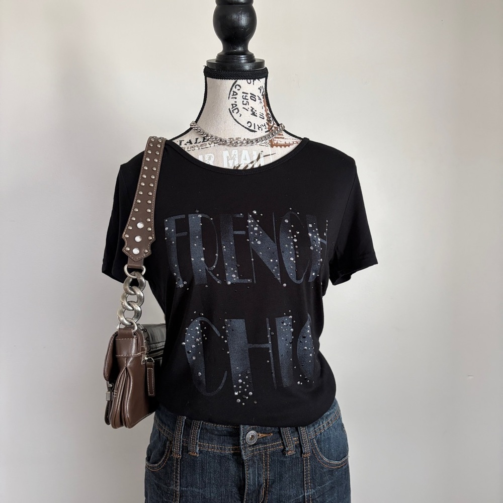 black y2k french chic model off duty t-shirt top